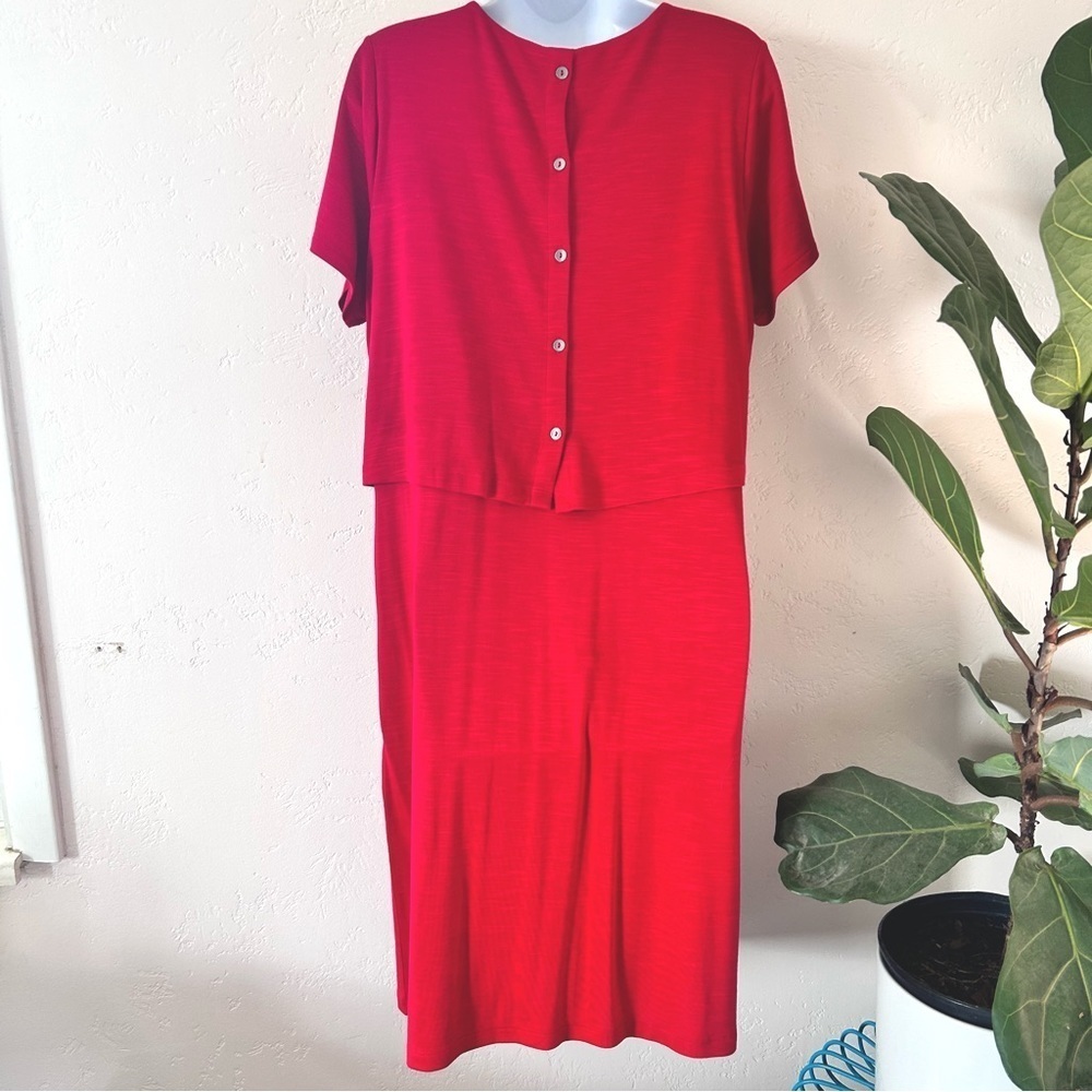 J. JILL Jersey Knit Layered Short Sleeve Sangria Dress Pockets Red Size Medium - Picture 5 of 11